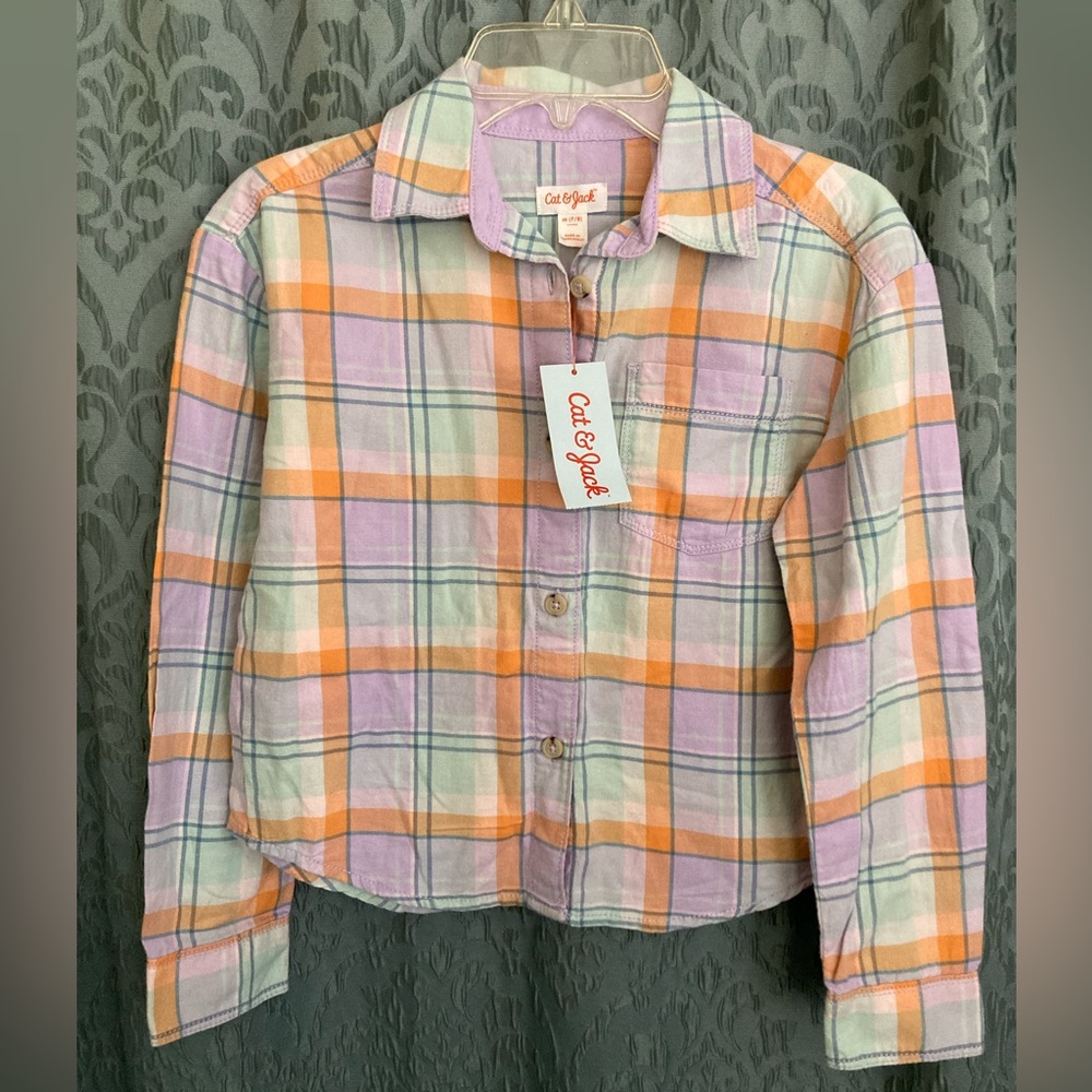 Cat & Jack | NWT Girls Plaid Button Down Long Sleeve Shirt - Picture 2 of 5